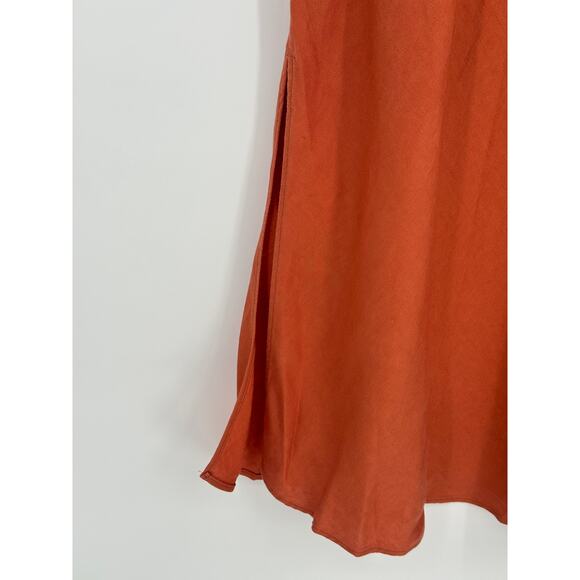 Madewell New! Linen-Blend Drawstring Midi Slip Skirt in Afterglow Red Summer 26W - Picture 6 of 10